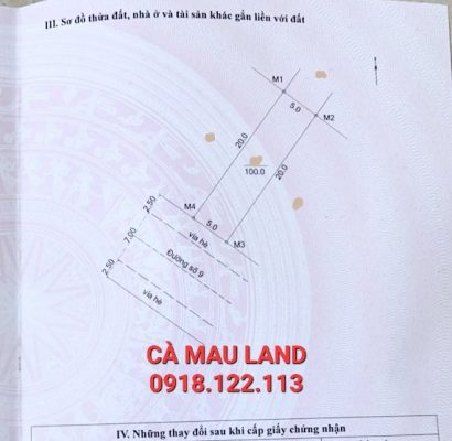 Bán đất KDC Minh Thắng Cà Mau đường số 9 phường 9 giá rẻ trả góp